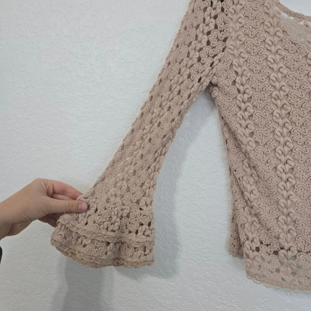 Free People Beige Crochet Bell Sleeve Top XS Boho